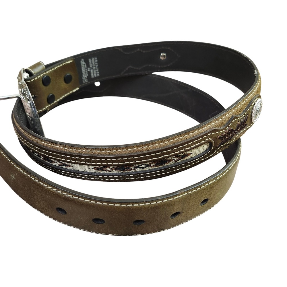 Nocona Belt Co. Top Hand Southwestern Concho Belt Olive Brown Size 44‎